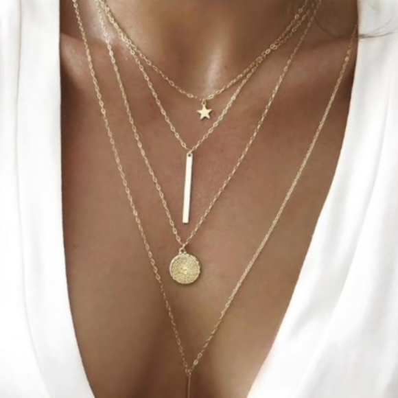 'Sky' Layered Coin Bar Star Necklace - Picture 1 of 3
